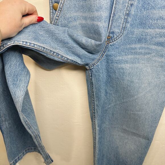 Reformation Johnny Aegean Distressed Light Wash Denim Straight Leg Jean Overalls - Picture 11 of 15